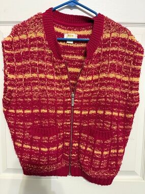 Maeve Pink and Yellow Zip-Up Knit Sweater Vest